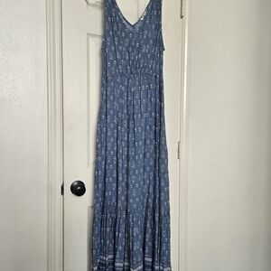 Blue Floral Maxi Sleeveless Dress